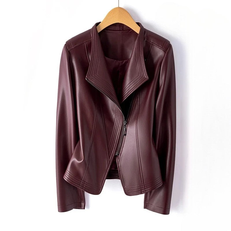 Women's Leather-Look Jacket with Asymmetric Zipper