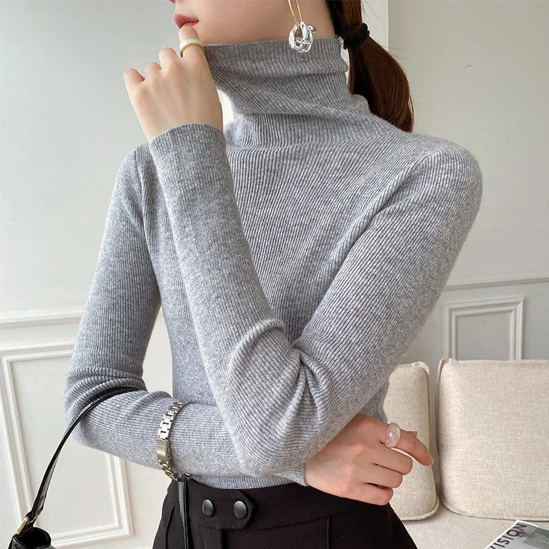 Women’s Turtleneck Sweater with Ribbed Texture