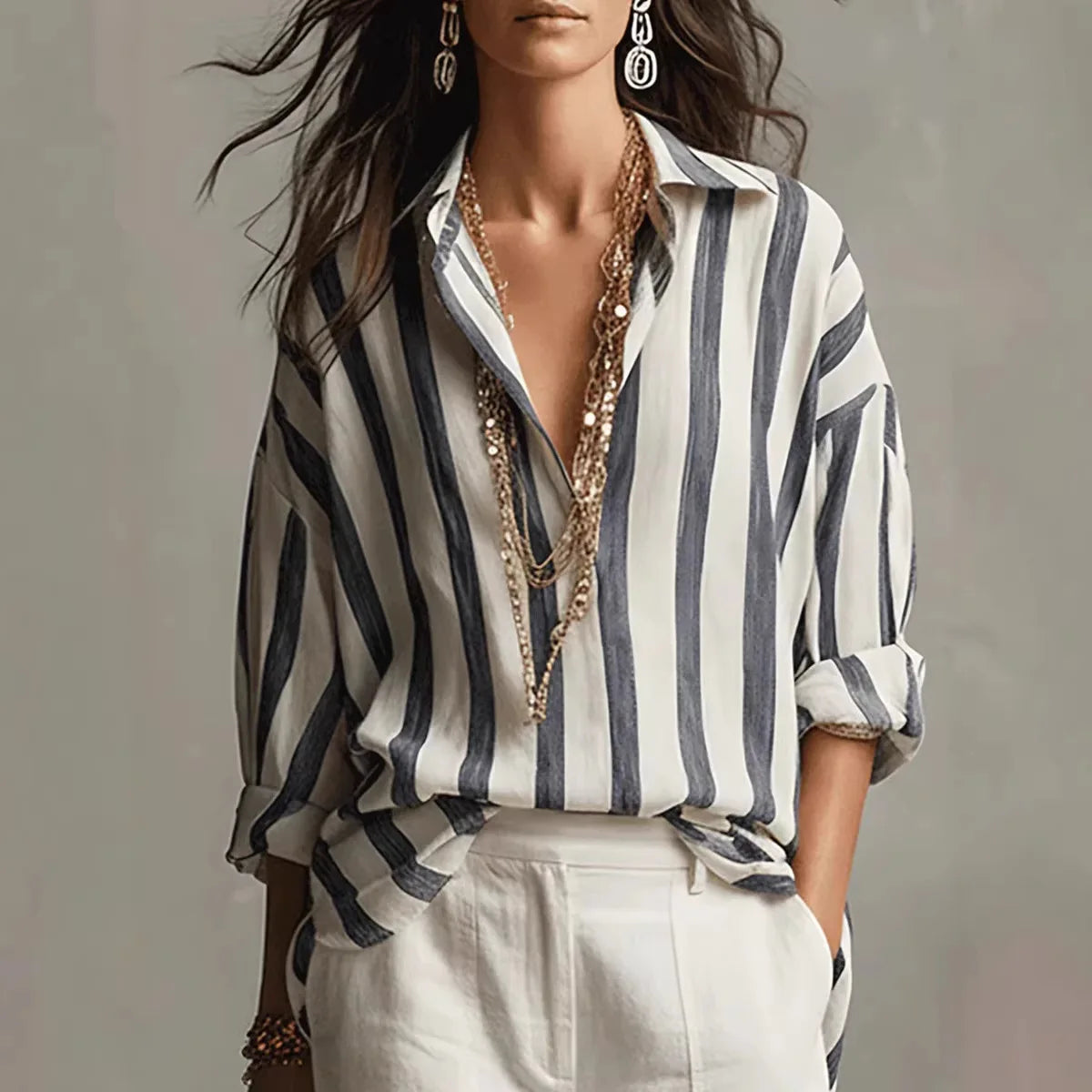 Women's Striped Button Blouse