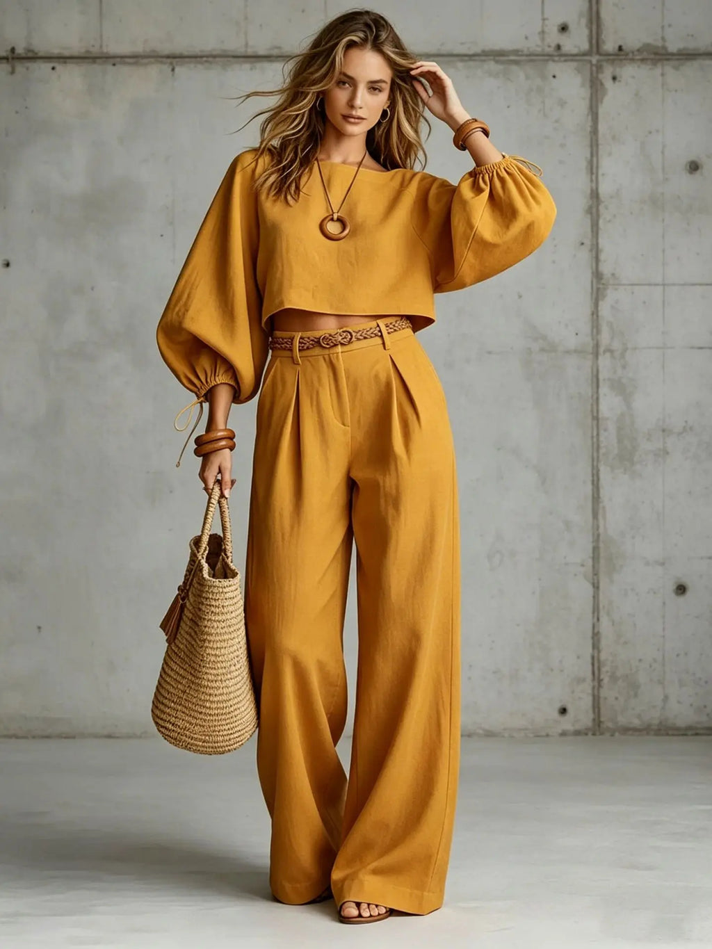 Women’s Wide-Leg Pant Set with Crop Top