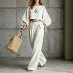 Women’s Wide-Leg Pant Set with Crop Top