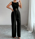 Women's Sleeveless Wide Leg Belted Jumpsuit