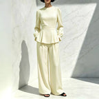 Women’s Peplum Wide-Leg Pant Set