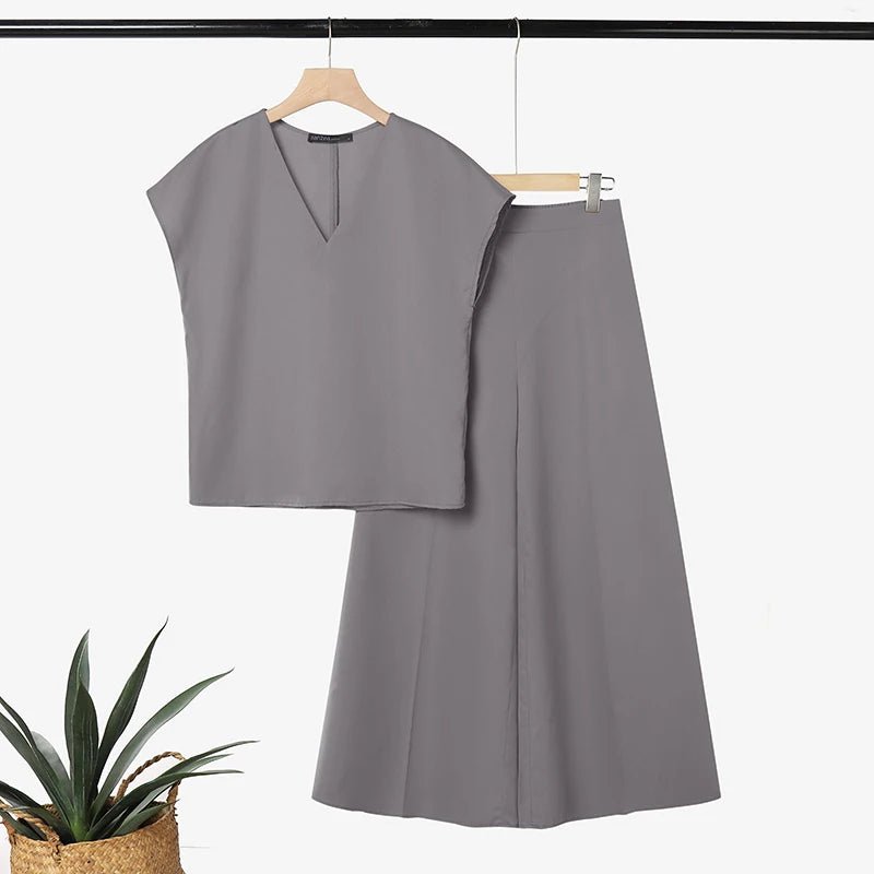 Women’s V-Neck Wide-Leg Pant Set