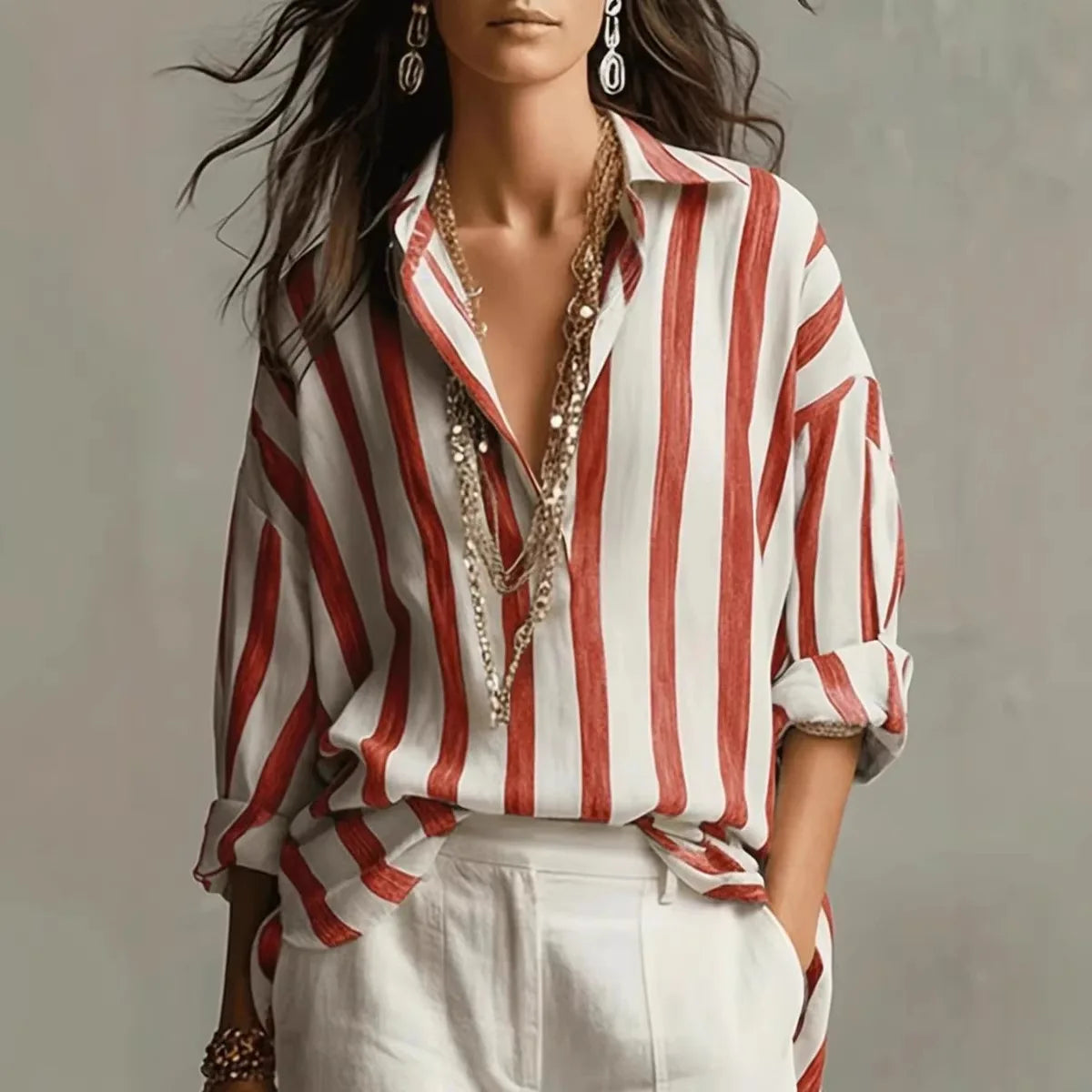 Women's Striped Button Blouse