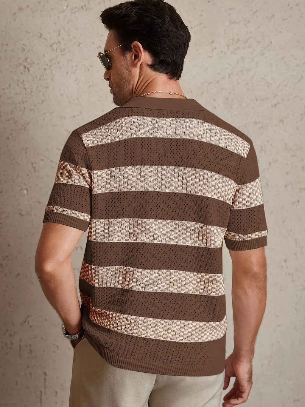 Men's Striped Knit Polo Shirt