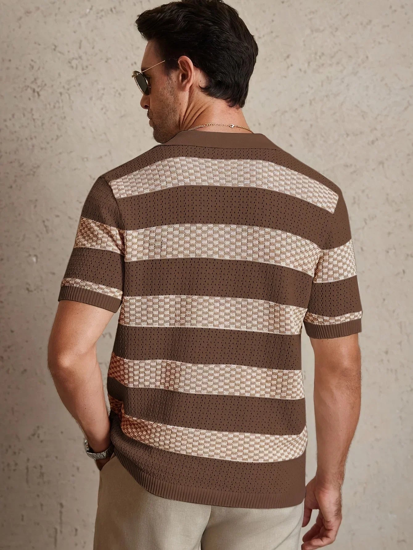 Men's Striped Knit Polo Shirt
