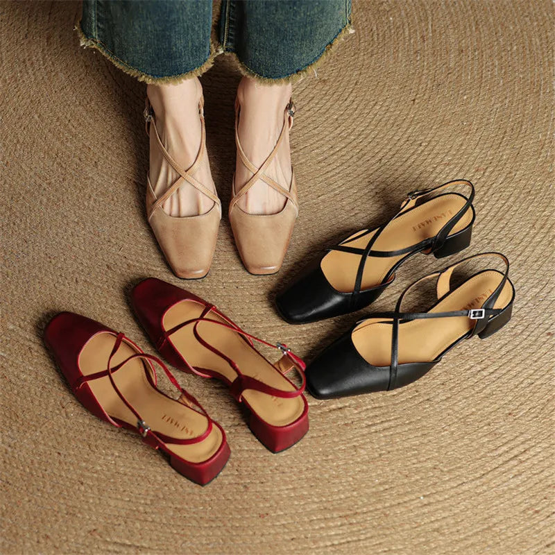 Women's Slingback Square Toe Block Heel Pumps