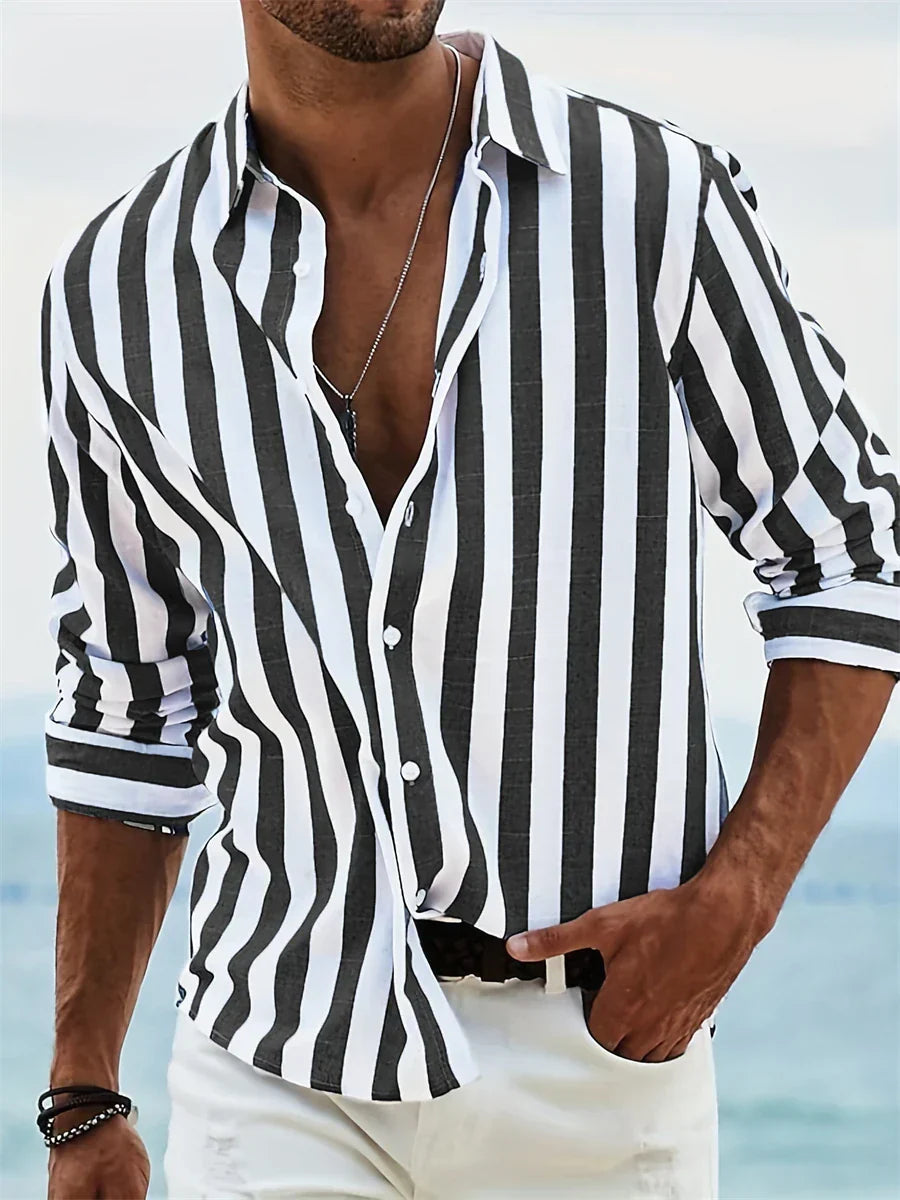 Men's Relaxed Fit Striped Button Up Shirt