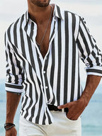Men's Relaxed Fit Striped Button Up Shirt