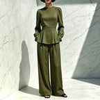 Women’s Peplum Wide-Leg Pant Set