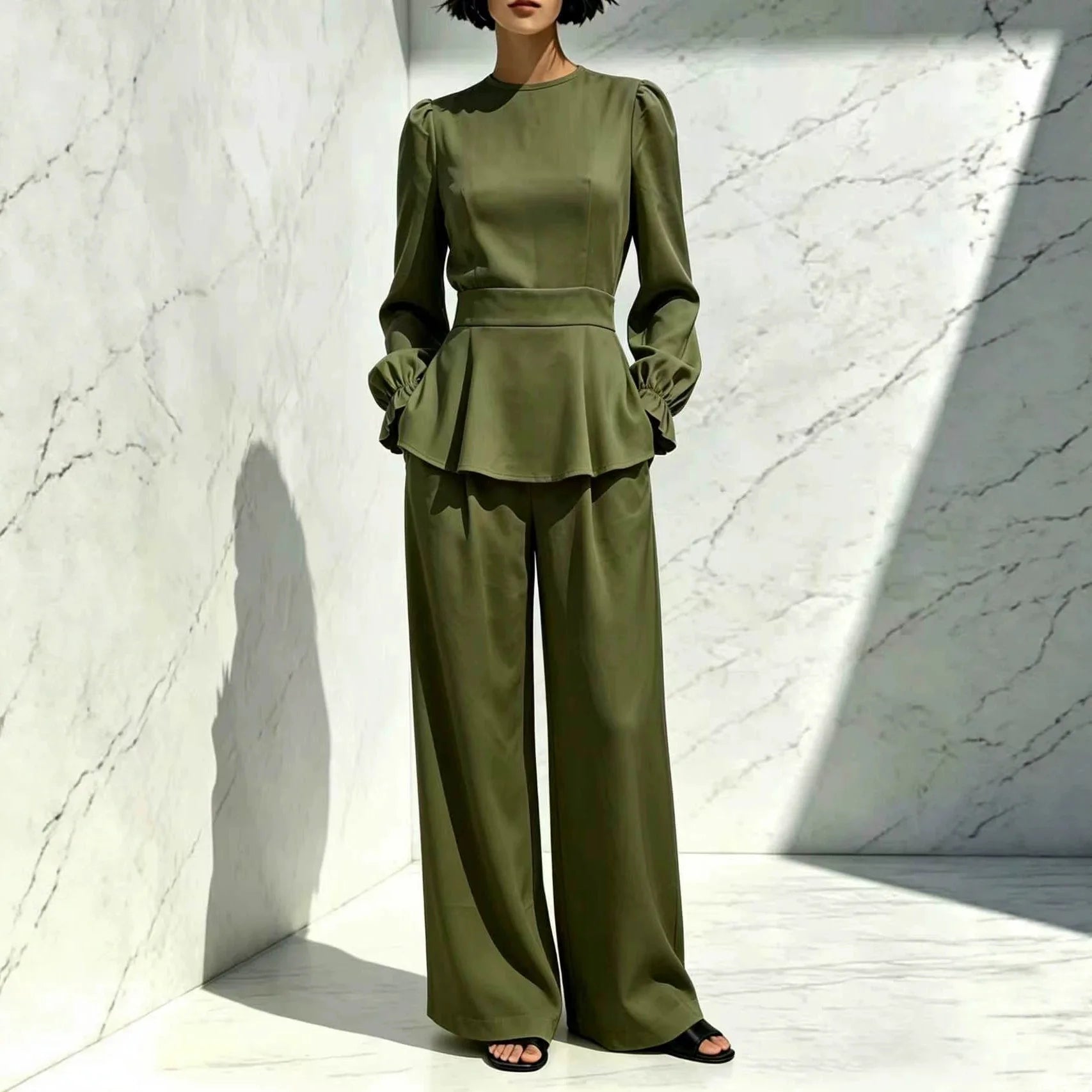 Women’s Peplum Wide-Leg Pant Set