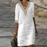 Women's Linen V Neck Dress