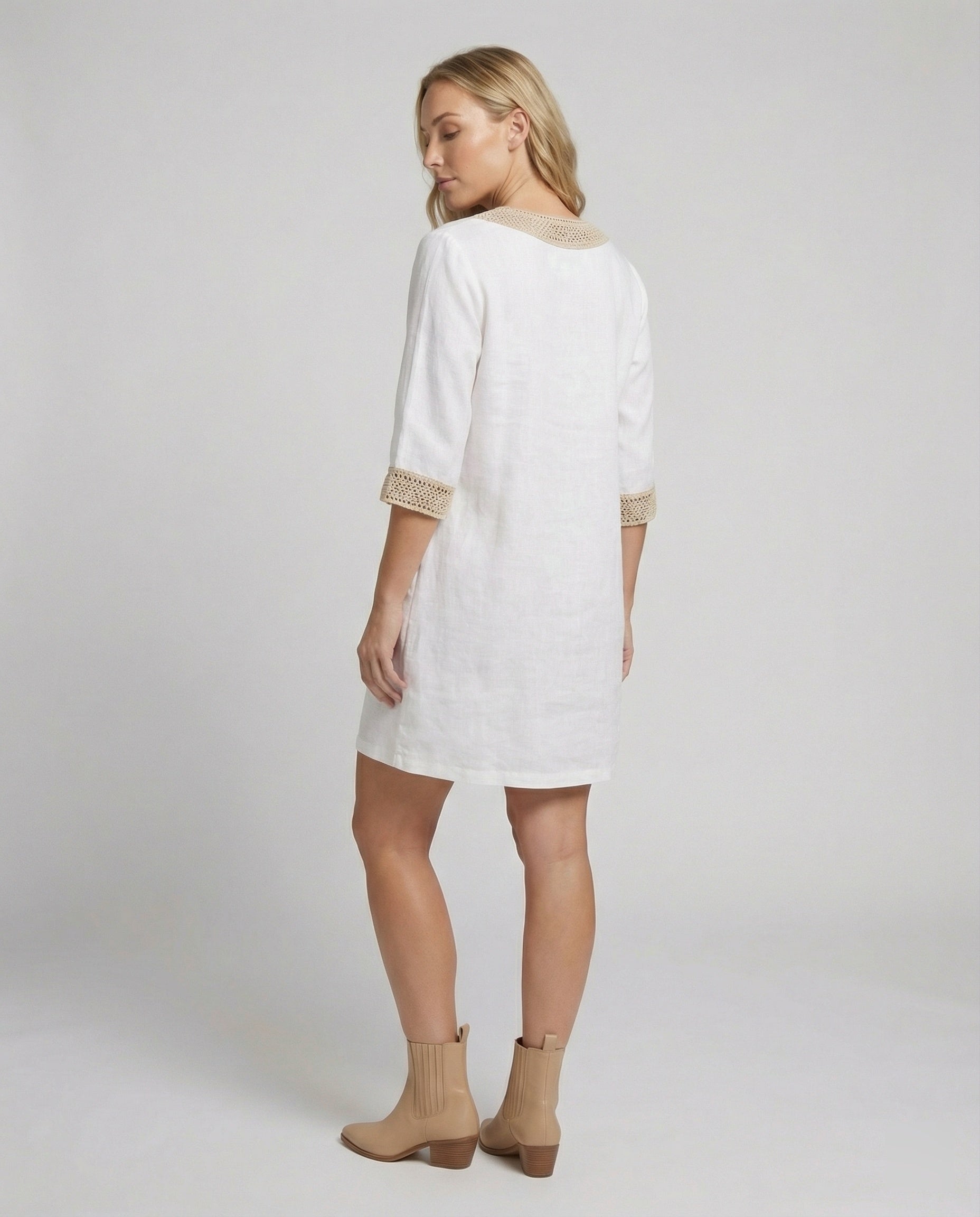 Women's Linen V Neck Dress
