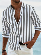 Men's Relaxed Fit Striped Button Up Shirt