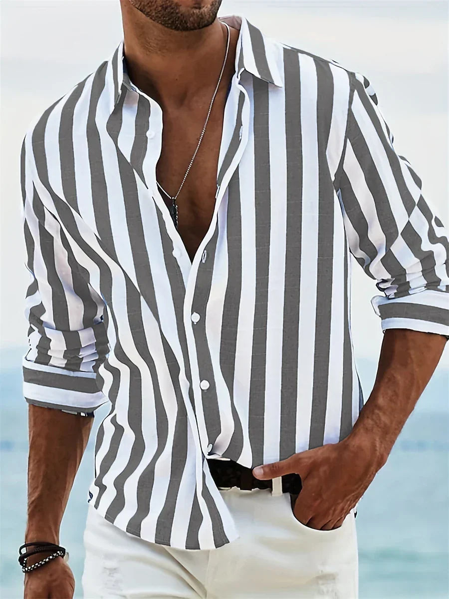 Men's Relaxed Fit Striped Button Up Shirt