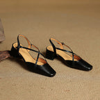 Women's Slingback Square Toe Block Heel Pumps