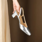 Women's Square Toe Slingback Block Heel Pumps