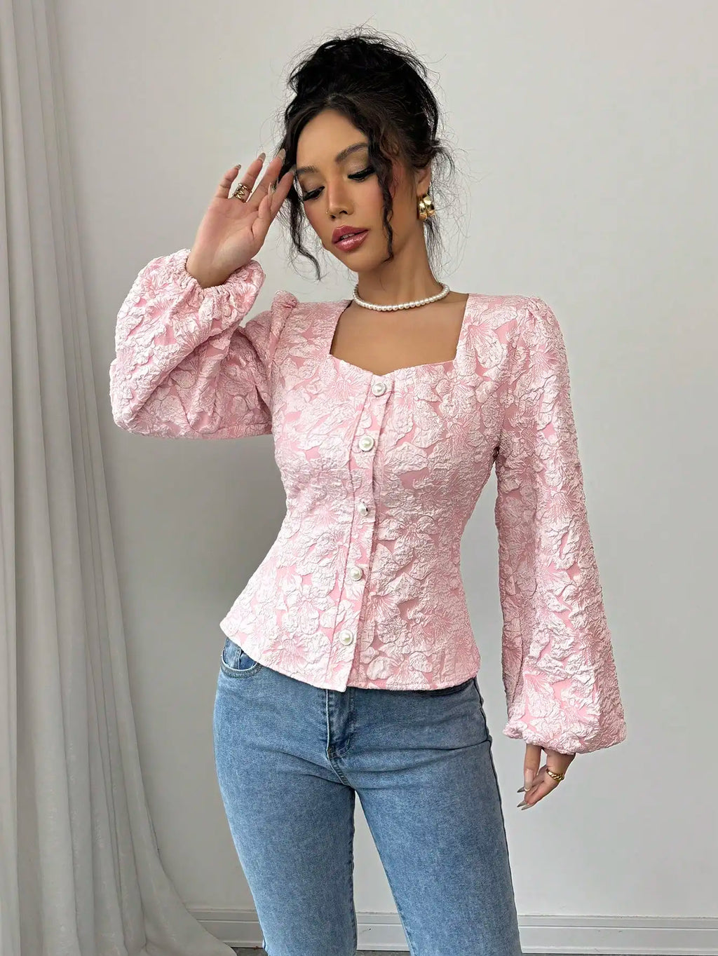 Women's Floral Jacquard Blouse