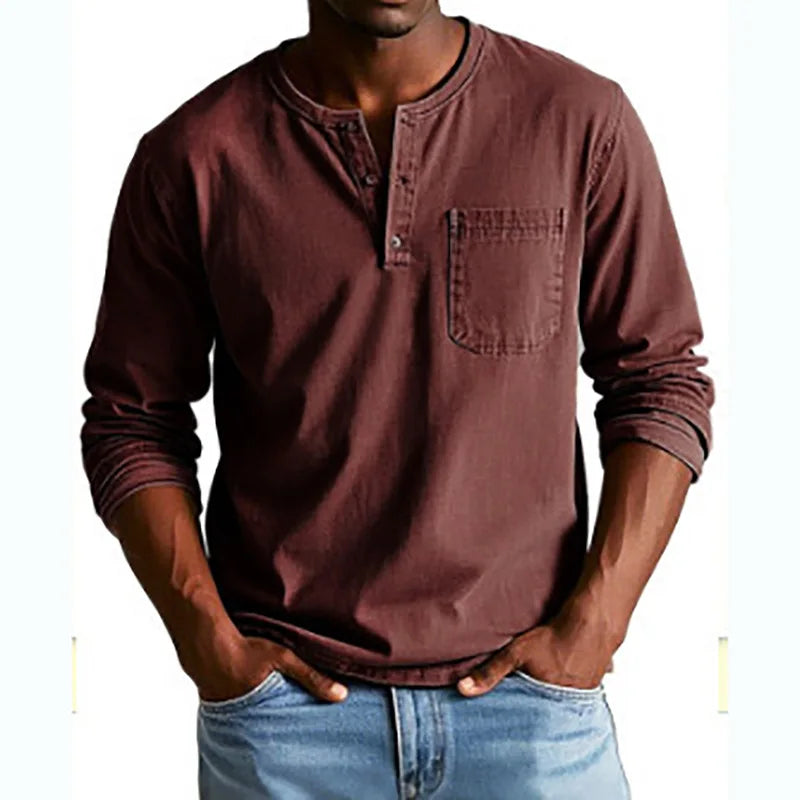 Men's Casual Henley Pocket Shirt