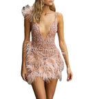 Women’s Sequin Feather Trim Mini Dress