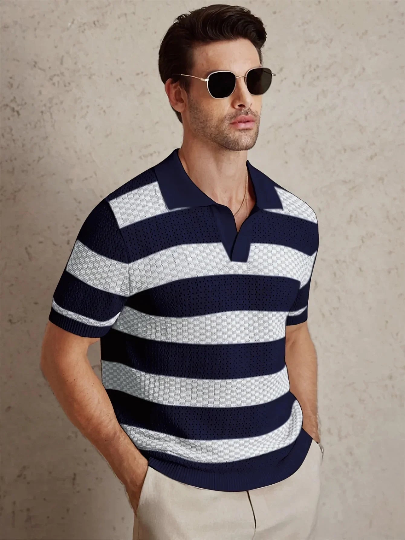 Men's Striped Knit Polo Shirt