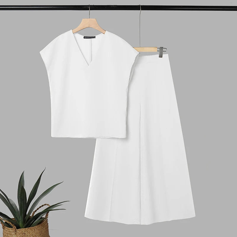 Women’s V-Neck Wide-Leg Pant Set