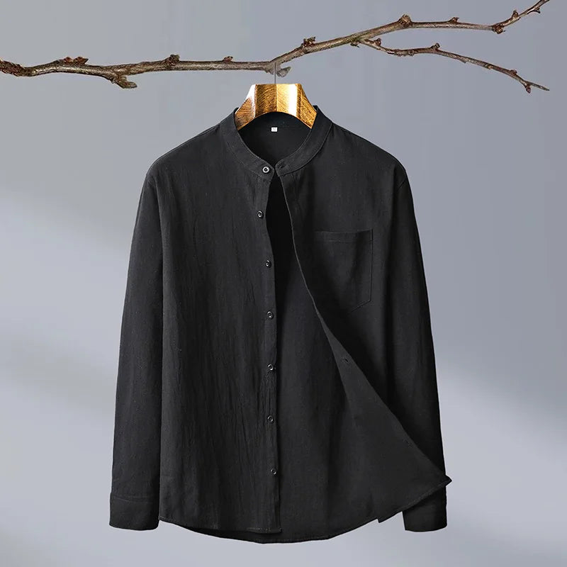 Men's Mandarin Collar Long Sleeve Shirt