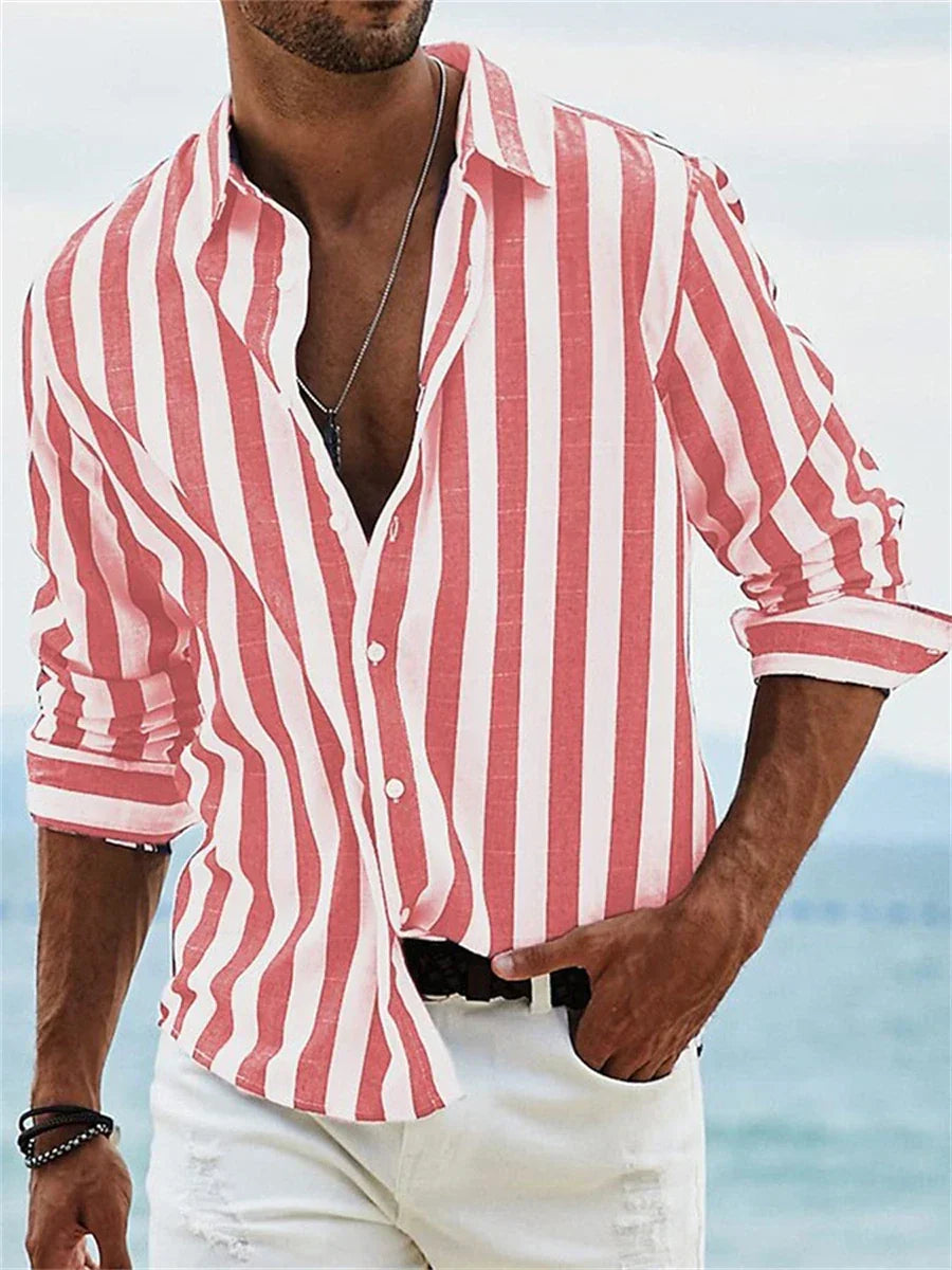Men's Relaxed Fit Striped Button Up Shirt