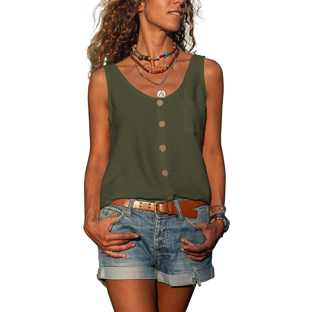 Women's Button Front Sleeveless Top
