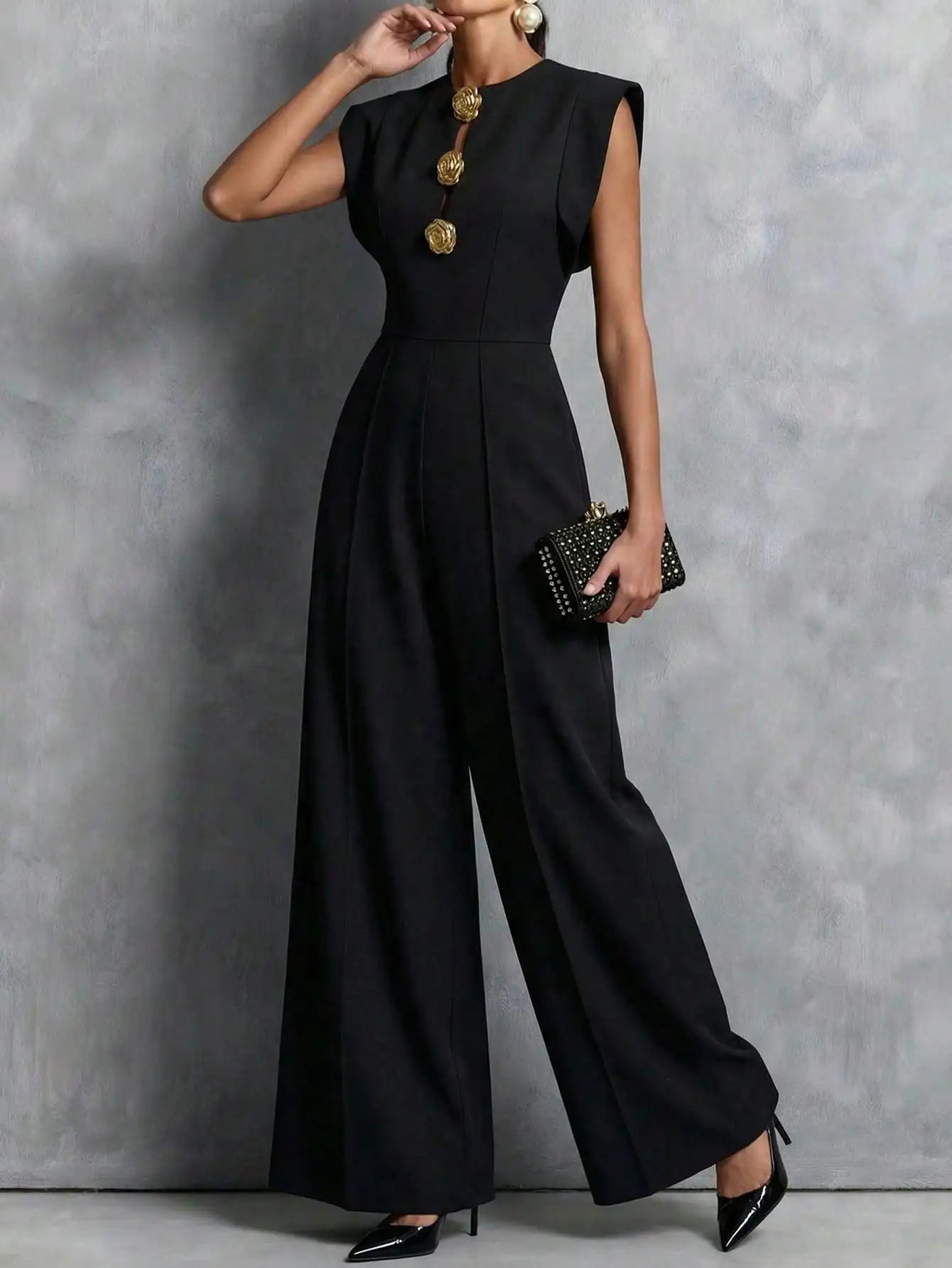 Women’s Wide-Leg Jumpsuit with Statement Buttons