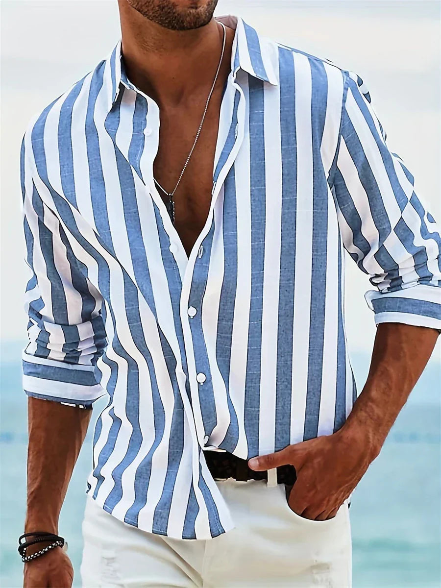 Men's Relaxed Fit Striped Button Up Shirt