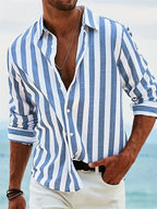 Men's Relaxed Fit Striped Button Up Shirt