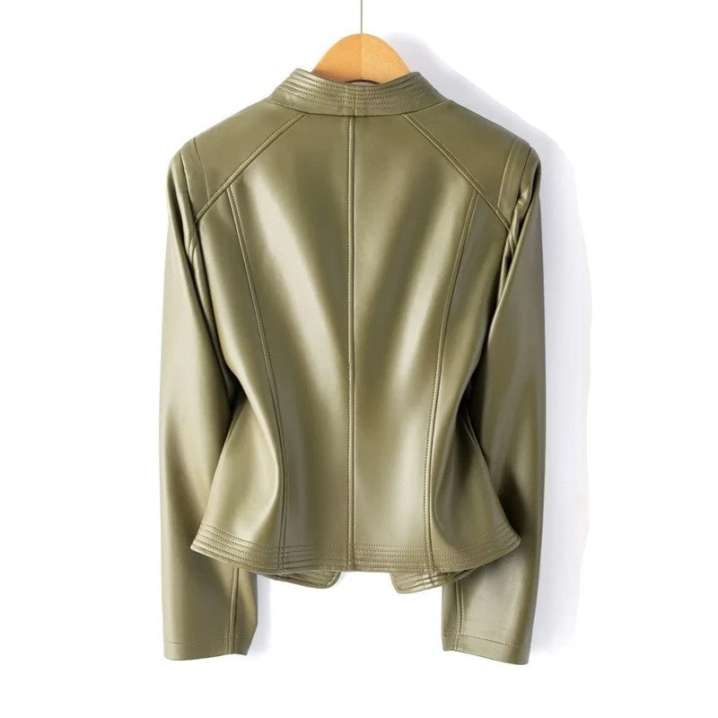 Women's Leather-Look Jacket with Asymmetric Zipper