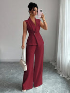 Women's Two Piece Sleeveless Wide Leg Pants Set