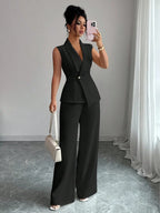 Women's Two Piece Sleeveless Wide Leg Pants Set