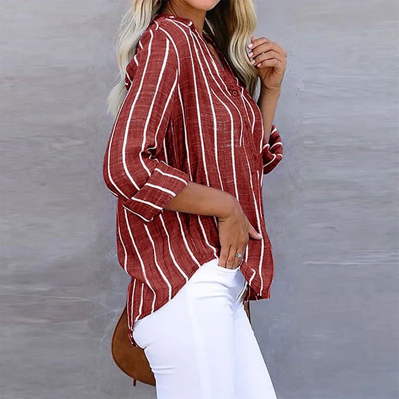 Women's Striped Henley Blouse