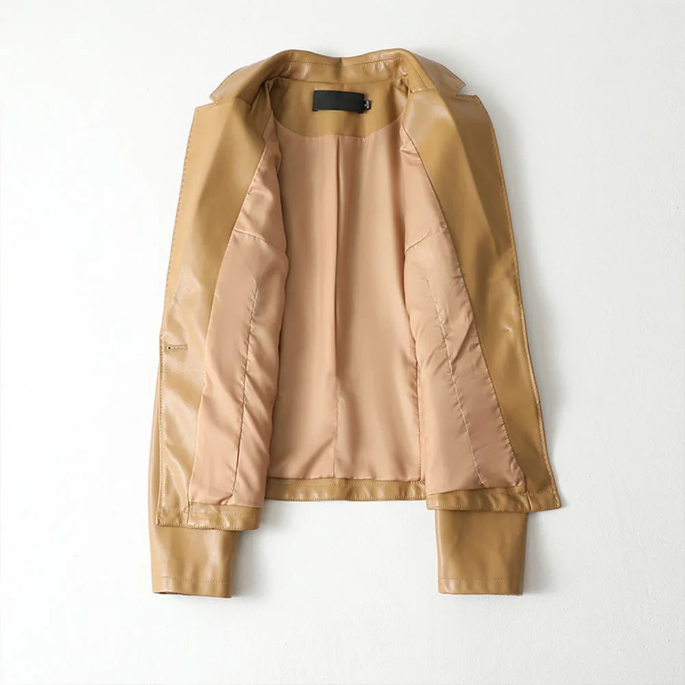 Women's Leather-Look Fitted Blazer with Notched Lapels