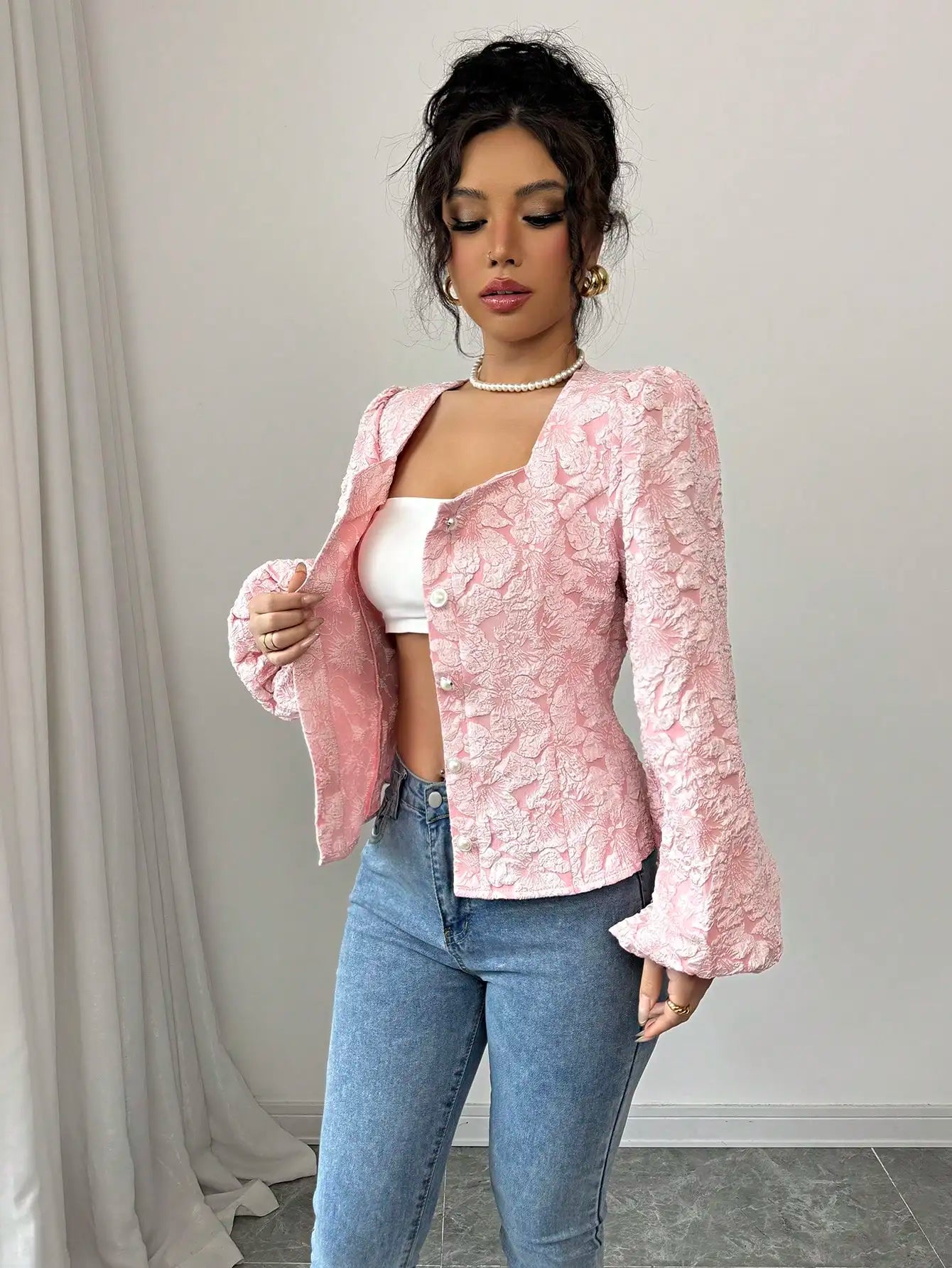 Women's Floral Jacquard Blouse