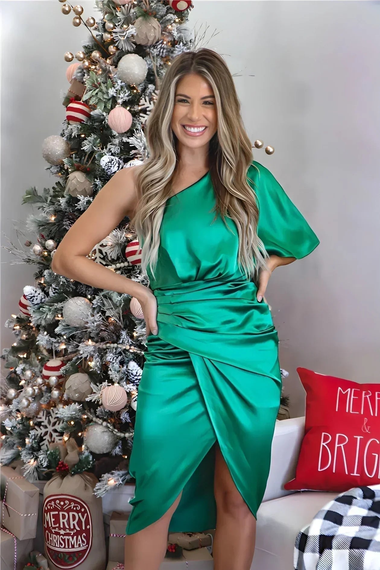 Women's One Shoulder Ruched Dress