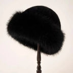 Women's Faux Fur Bucket Hat with Wide Brim