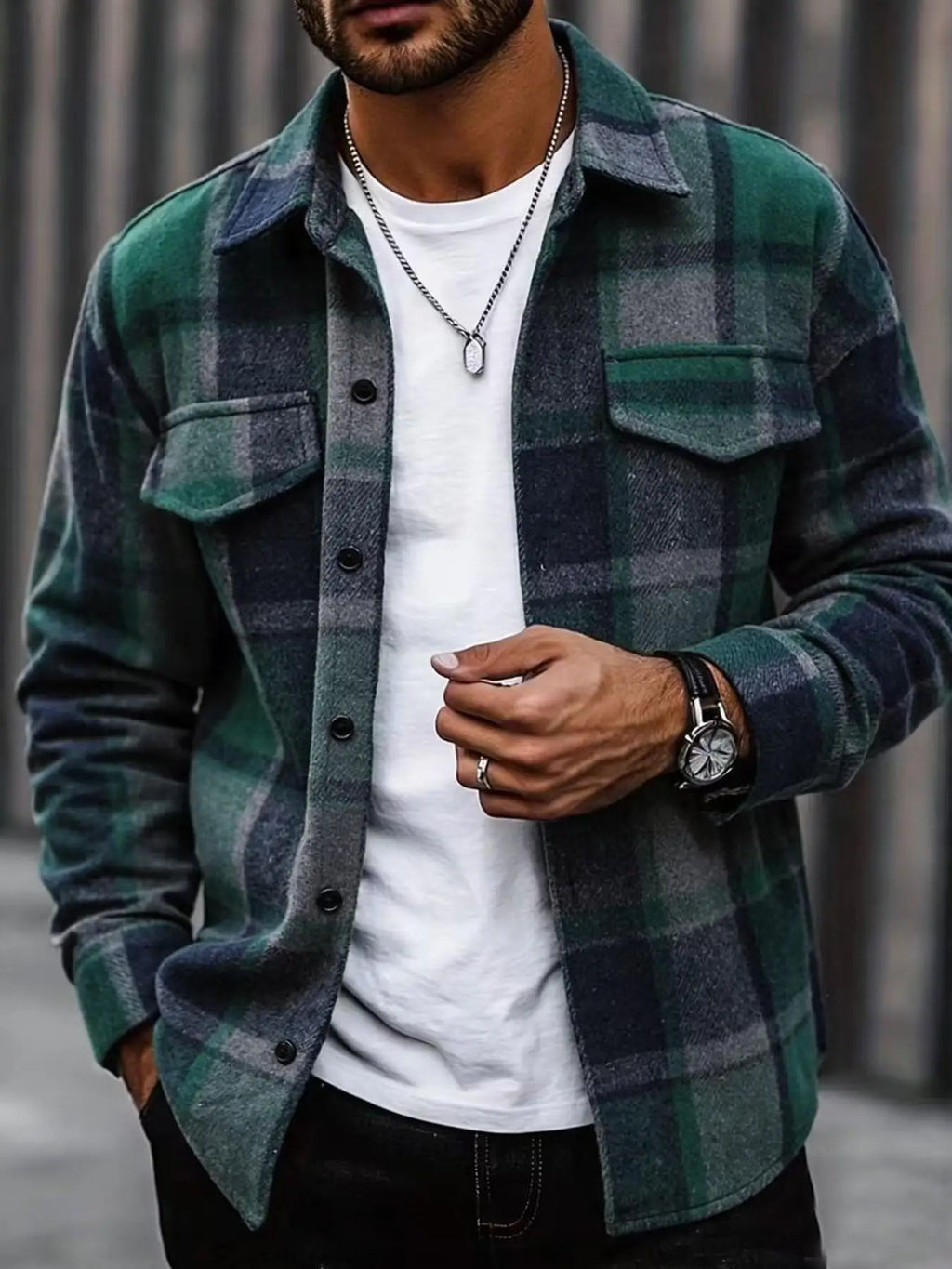 Men's Long Sleeve Plaid Flannel Overshirt