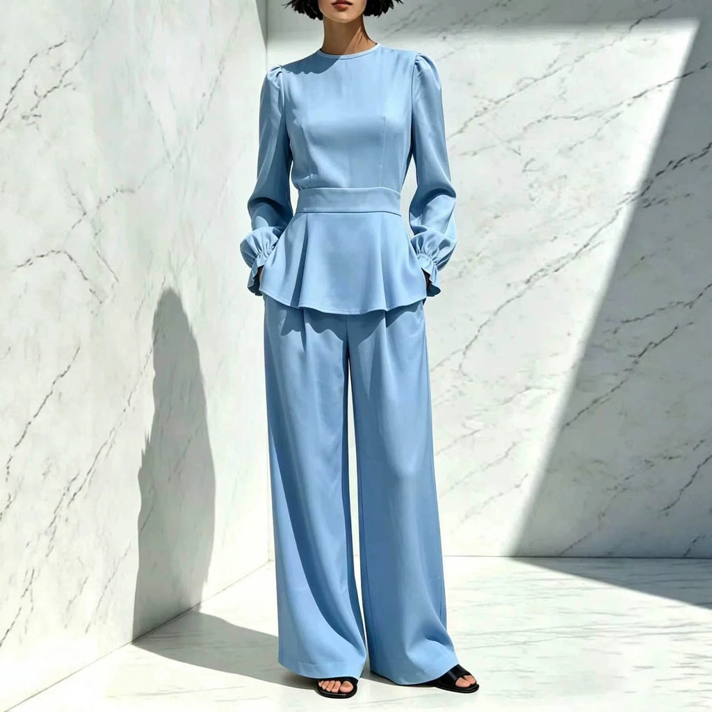 Women’s Peplum Wide-Leg Pant Set