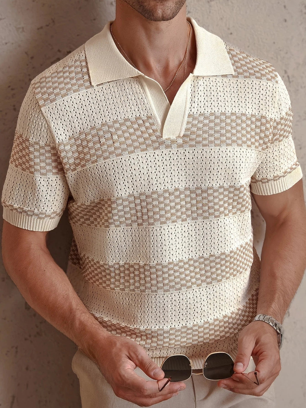 Men's Striped Knit Polo Shirt