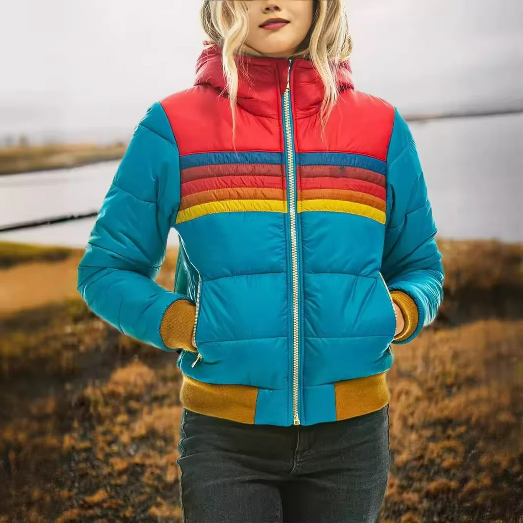 Women's Striped Quilted Puffer Jacket