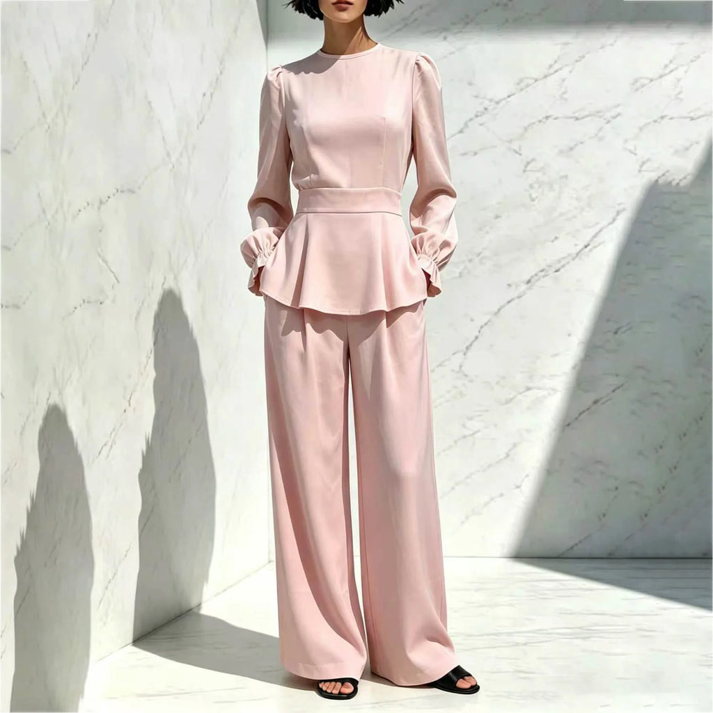 Women’s Peplum Wide-Leg Pant Set