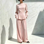 Women’s Peplum Wide-Leg Pant Set