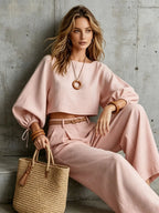 Women’s Wide-Leg Pant Set with Crop Top