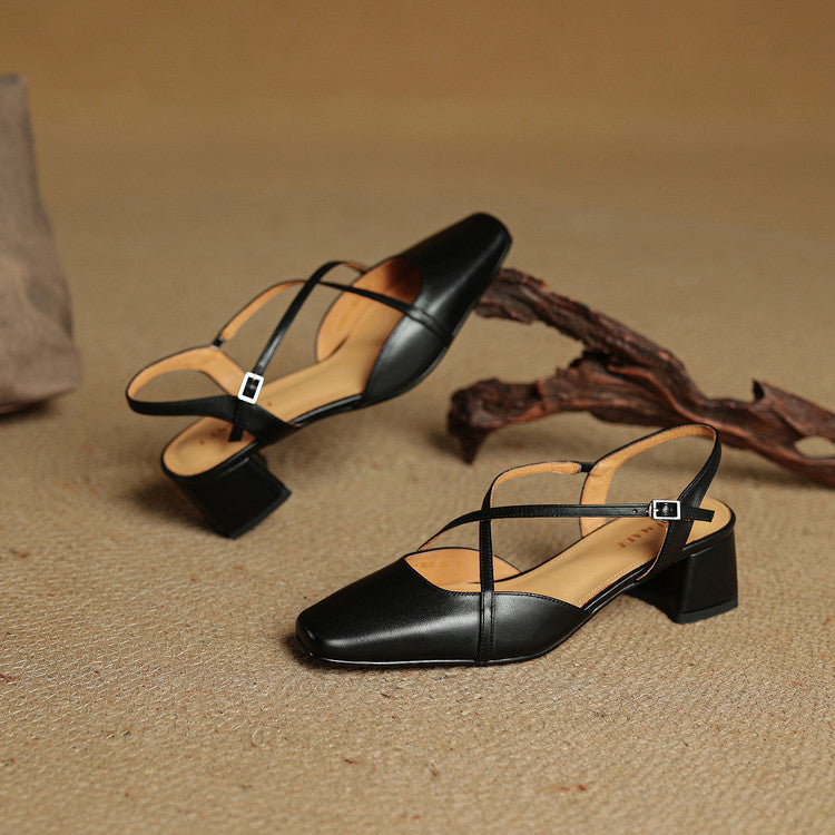 Women's Slingback Square Toe Block Heel Pumps