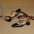 Women's Slingback Square Toe Block Heel Pumps